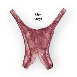 VS Purple Vapor Sunset Ombre Bling Strap Crotchless Brazilian Panty Large NEW